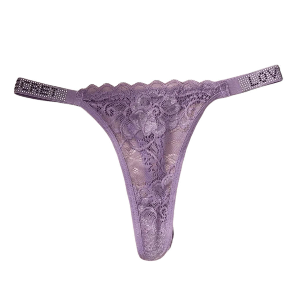 Women's Lace Thong Panties – Seamless Mid-Rise T-Back Lace Thong Panties Axl Purple S 1pc