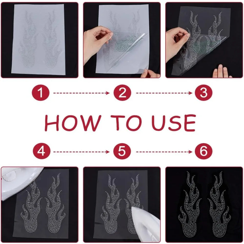 Hotfix Glass Rhinestone Flame Iron-On Patches – 6 Sheets Iron-On Rhinestone Patches Axl