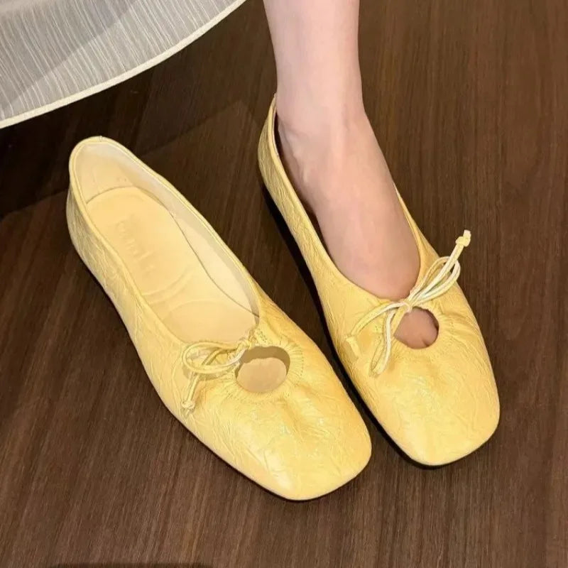 Women's Butterfly-Knot Ballet Flats – Slip-On Square Toe Shoes Women's Ballet Flats Axl