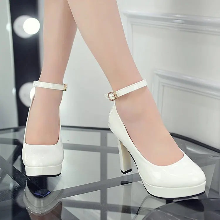 Women's Pointed Toe Buckle Strap High Heel Pumps | Square Heel High Heel Pumps Axl