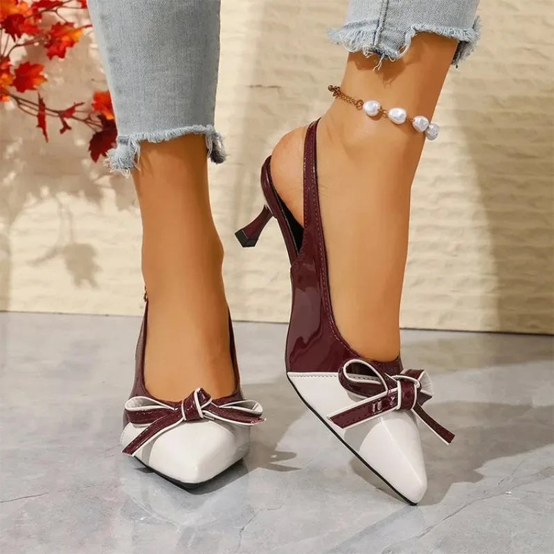 Women's Butterfly-Knot Pointed Toe Slingback Heeled Sandals Heeled Slingback Sandals Axl