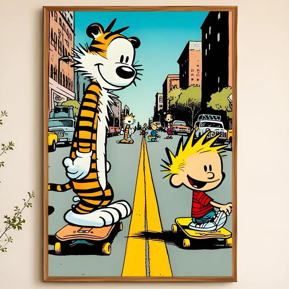 Calvin & Hobbes Waterproof PVC Wall Poster – Peel & Stick HD Art Wall Art Poster Axl White10 50X70cmNoframe