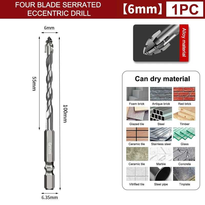 7-Pc Tungsten Steel Drill Bit Set – Tile, Glass & Concrete Drill Bit Set Axl 6mm