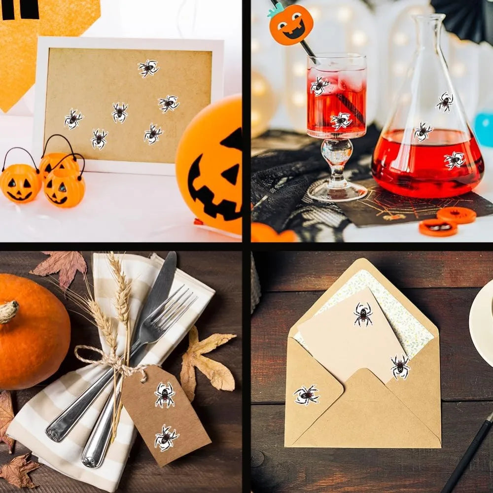 240 Spider Halloween Self-Adhesive Stickers – 12 Patterns Decorative Stickers Axl