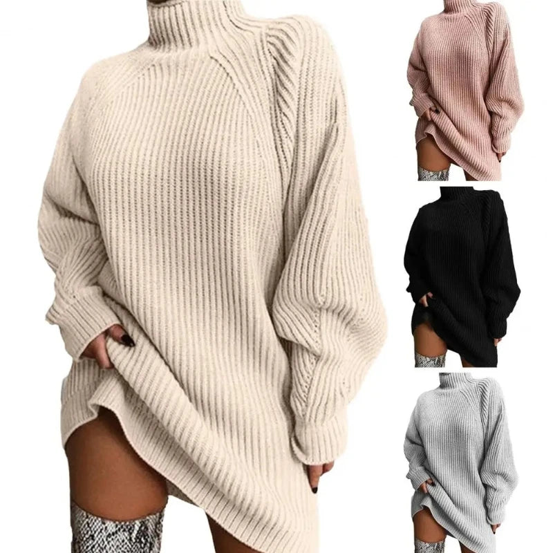 Women's Turtleneck Cable Knit Sweater Dress | Long Sleeve Knit Sweater Dress Axl