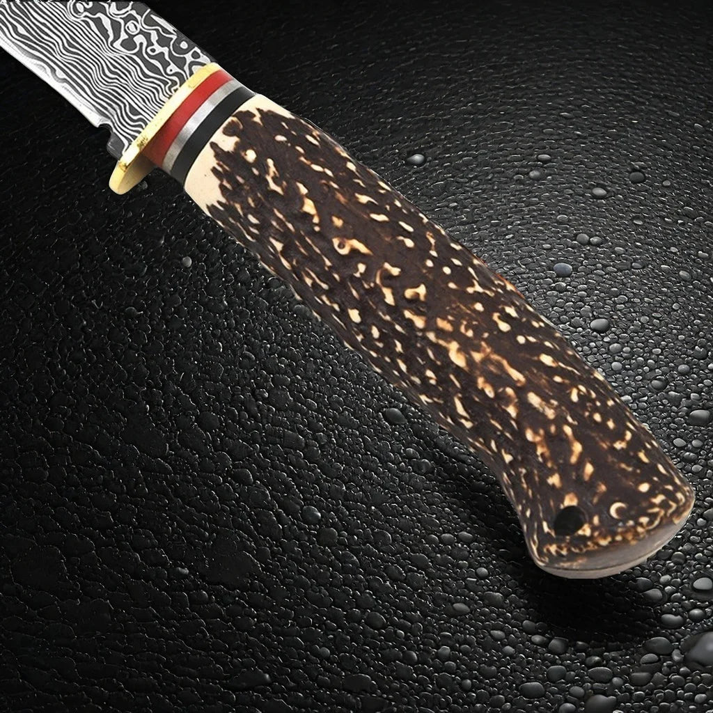 Fixed Blade Outdoor Knife – Bone Handle, Damascus, 58–60HRC D3 Fixed Blade Knife Axl