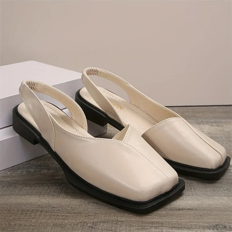 Women's Flat Leather Toe Cap Sandals – Retro Square Toe Women's Flat Sandals Axl
