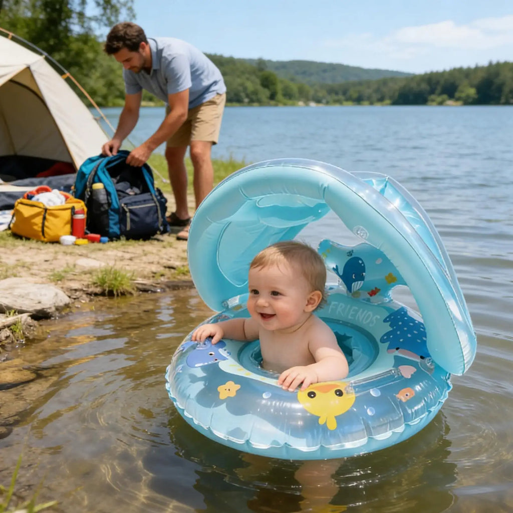 Baby Inflatable Pool Float Ring with UV Sunshade | Ages 6M–4Y Baby Pool Float Axl