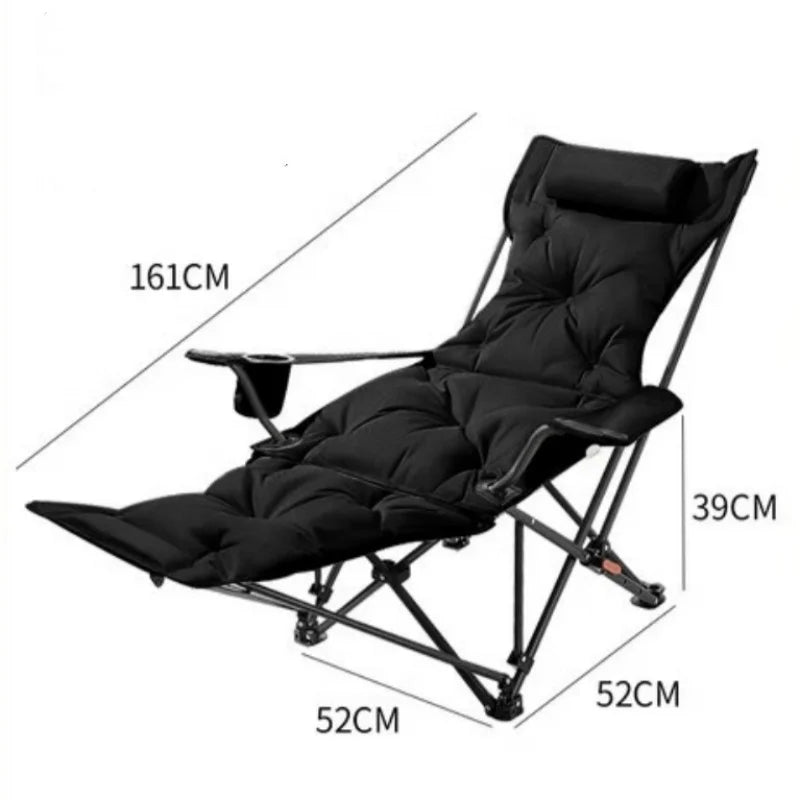 Folding Recliner Camping Chair – Cushioned & Adjustable Backrest Folding Camping Chair Axl Black-Thickened