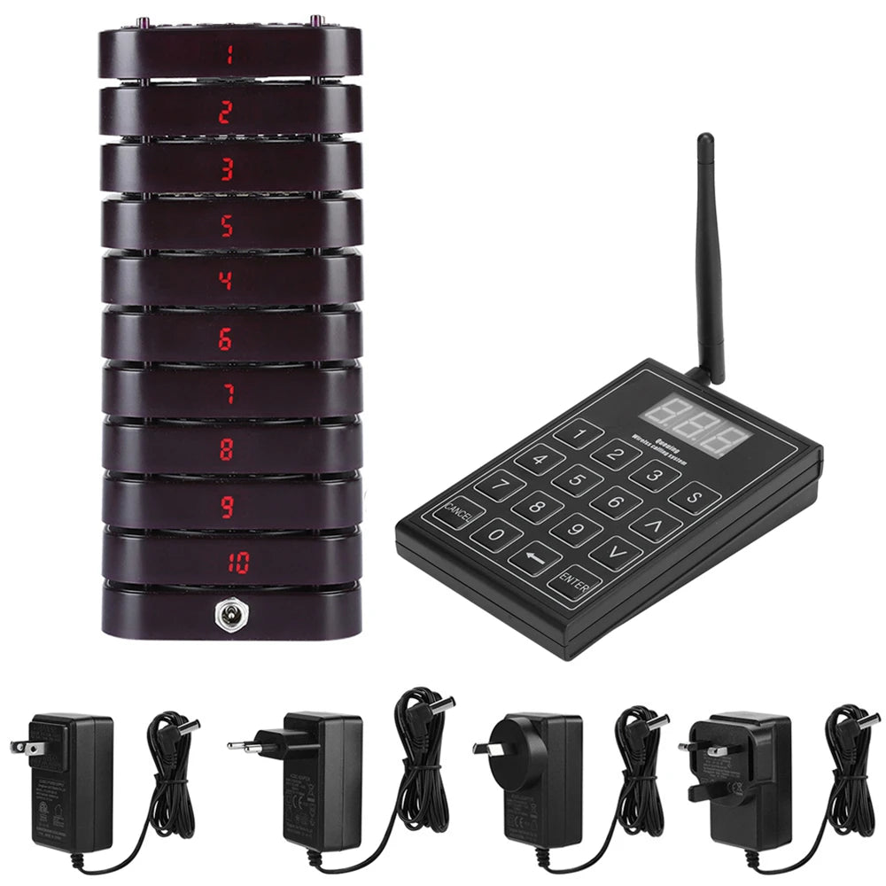 Wireless Restaurant Pager System | 999 Channels, 10–20 Pagers Wireless Pager System Axl 10 Waiting Buzzers US
