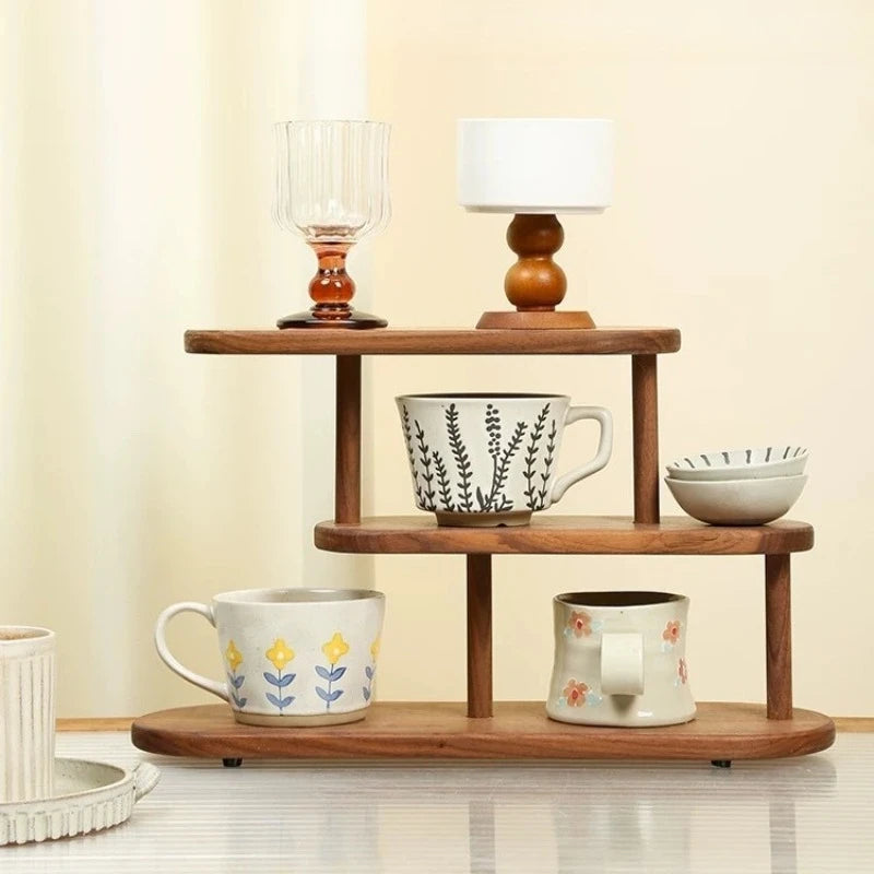 Walnut Wood 3-Tier Desktop Storage Rack | Modern Organizer Desktop Storage Rack Axl