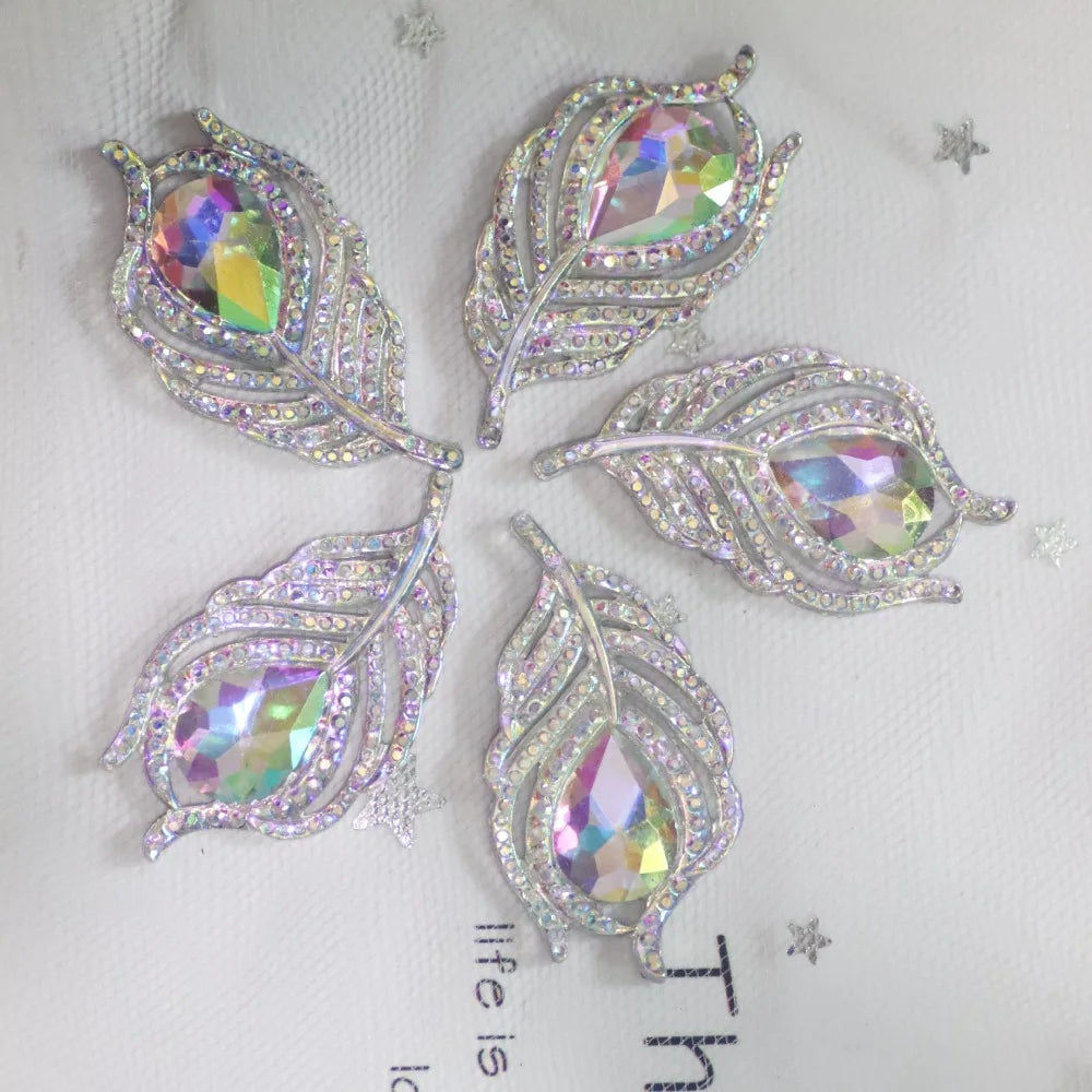 20PCS Resin Peacock Feather Leaf Rhinestones | DIY Craft Gems Craft Rhinestones Axl White