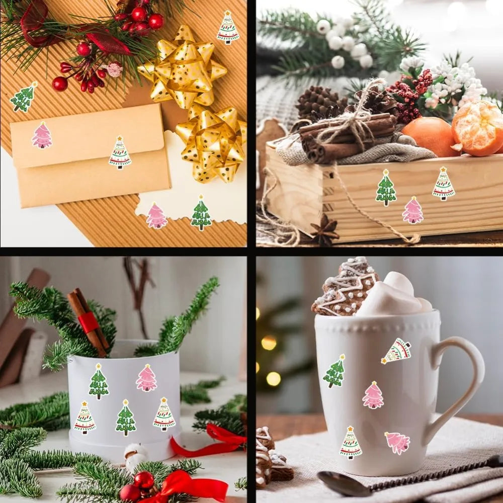 Boho Christmas Tree Stickers – 240 Self-Adhesive Holiday Labels Decorative Stickers Axl