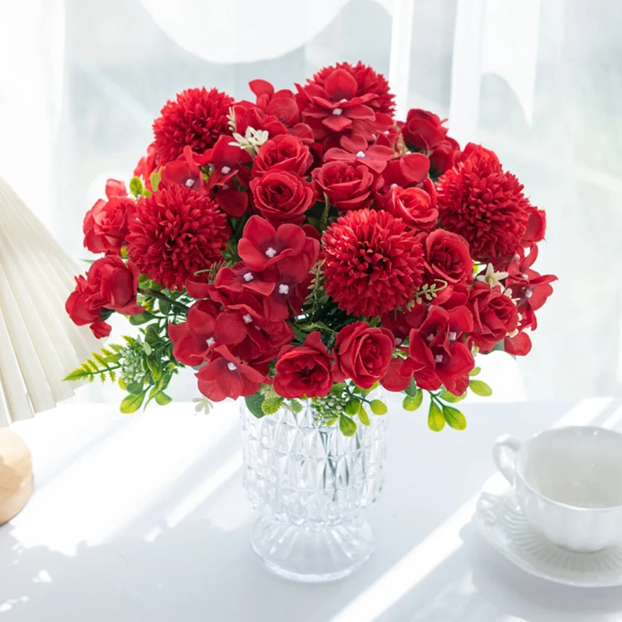 Silk Rose & Chrysanthemum Artificial Bouquet | Wedding Home Decor Artificial Silk Bouquet Axl