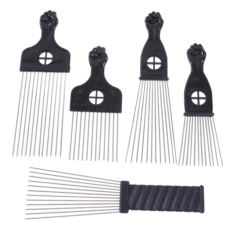 Black Fist Afro Metal Comb – Wide Tooth Natural Hair Pick Afro Hair Pick Comb Axl