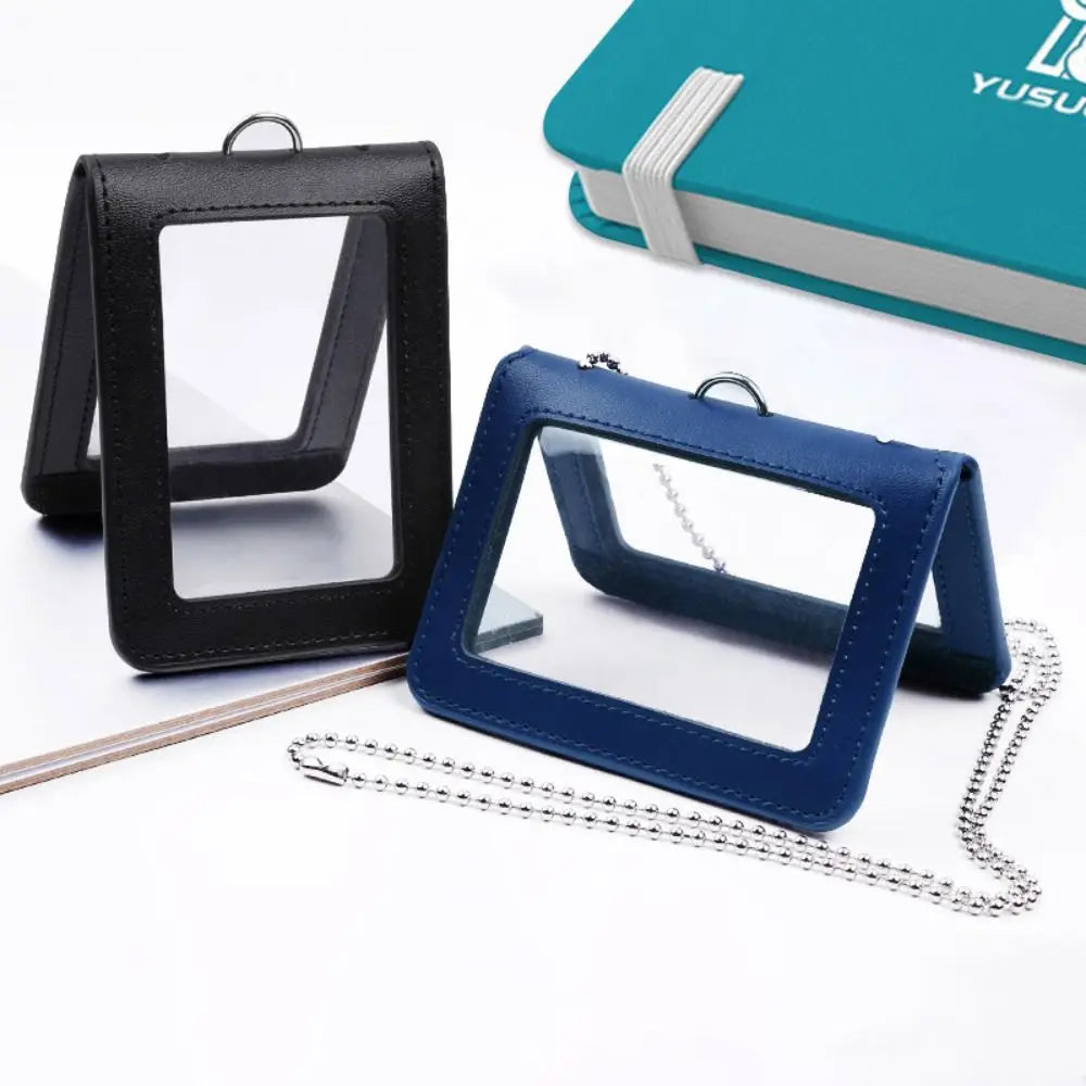 Double-Sided Leather Badge Holder with Neck Strap & Clip Leather Badge Holder Axl