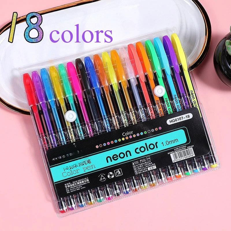 Metallic Glitter Gel Pens 12/18/24 Pc Set with Refills | Art Markers Glitter Gel Pen Set Axl 6107-18pcs