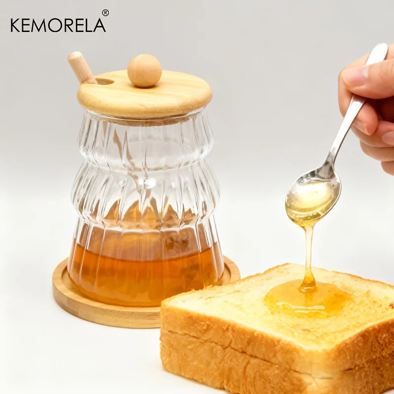 KEMORELA Glass Honey Jar Set with Wooden Stir Stick & Lid Glass Storage Jar Set Axl