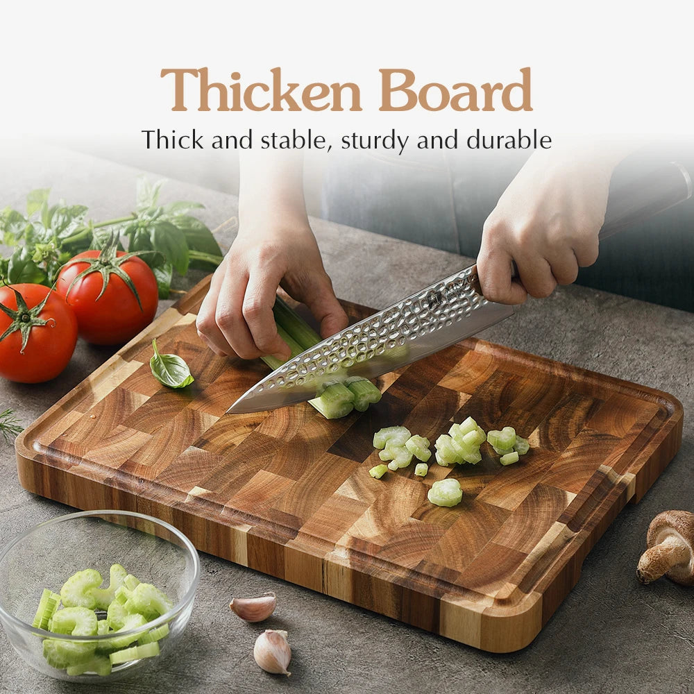 XINZUO Acacia Wood End Grain Cutting Board | Non-Slip Wood Cutting Board Axl