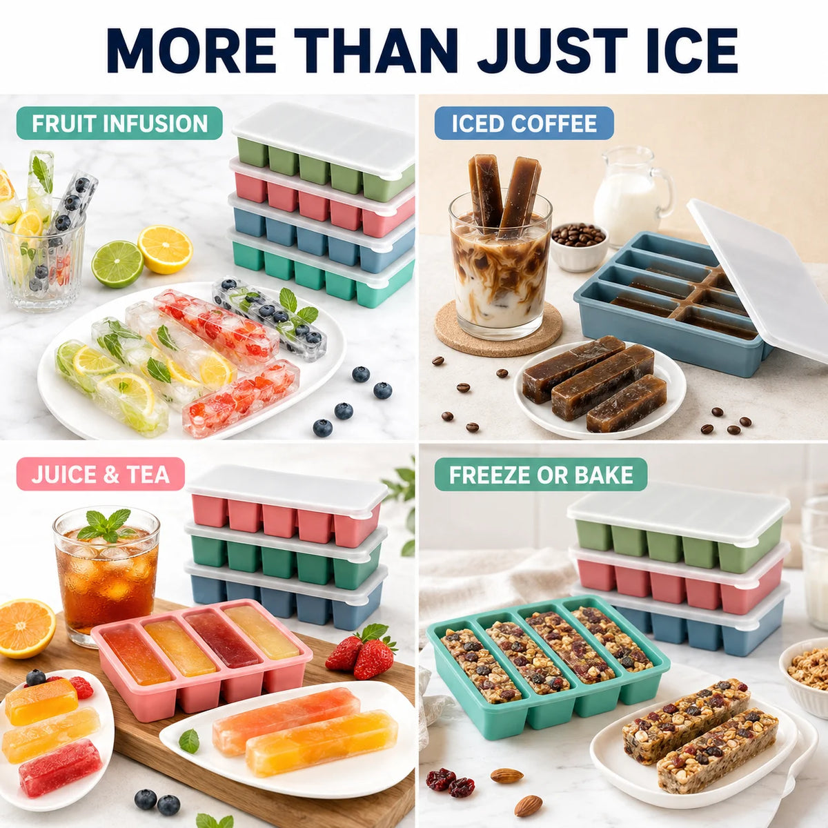 Silicone Long Ice Stick Tray with Lid – Oven Safe, Stackable Silicone Ice Tray Axl