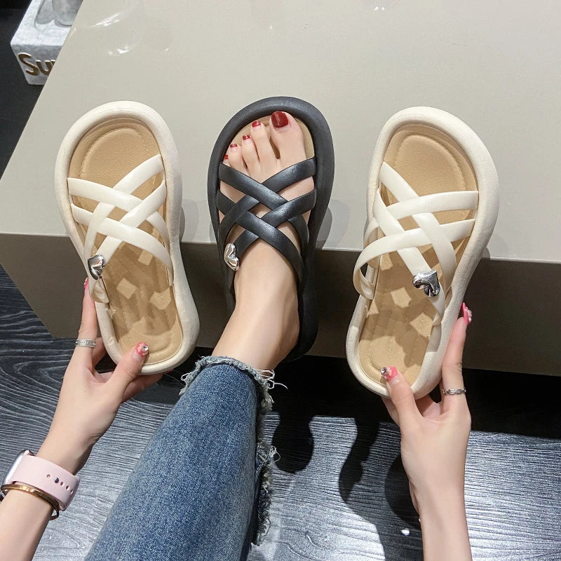 Women's Open Heel Flat Sandal Slippers – Casual Beach Shoes Flat Sandal Slippers Axl