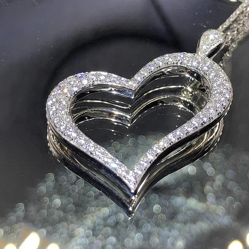 Huitan Hollow Heart Pendant Necklace – Cubic Zirconia Pendant Necklace Axl