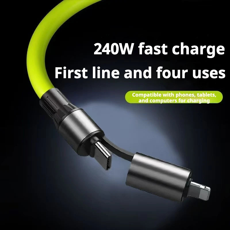 HKNA 240W Fast Charging Cable – 4-in-1 Dual Type-C, 1.2m USB Charging Cable Axl