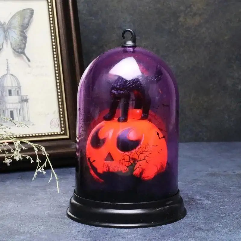 LED Evil Pumpkin Lamp – Halloween Night Light & Candle Holder Halloween Décor Light Axl Cat l