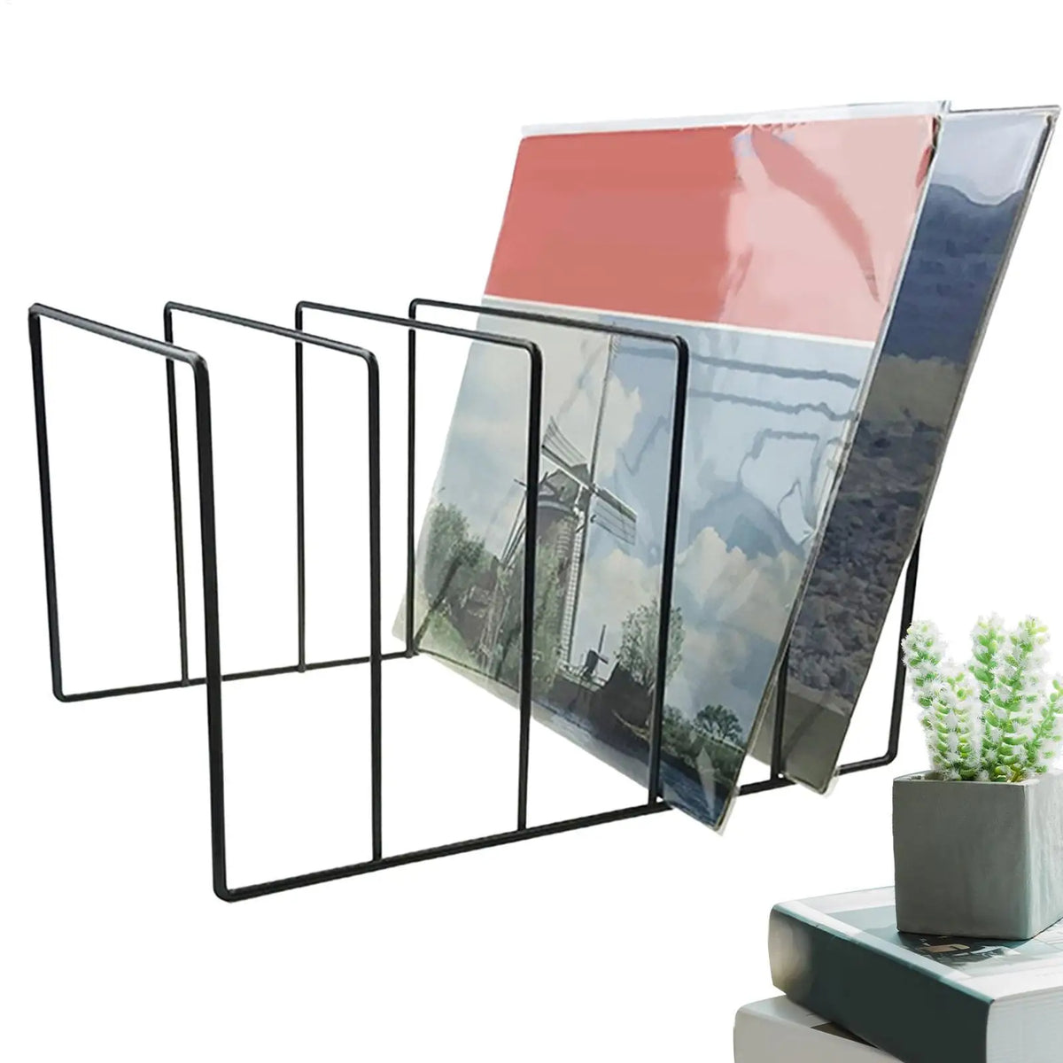 Black Iron Vinyl Record Stand & Desk Organizer Rack Vinyl Record Stand Axl