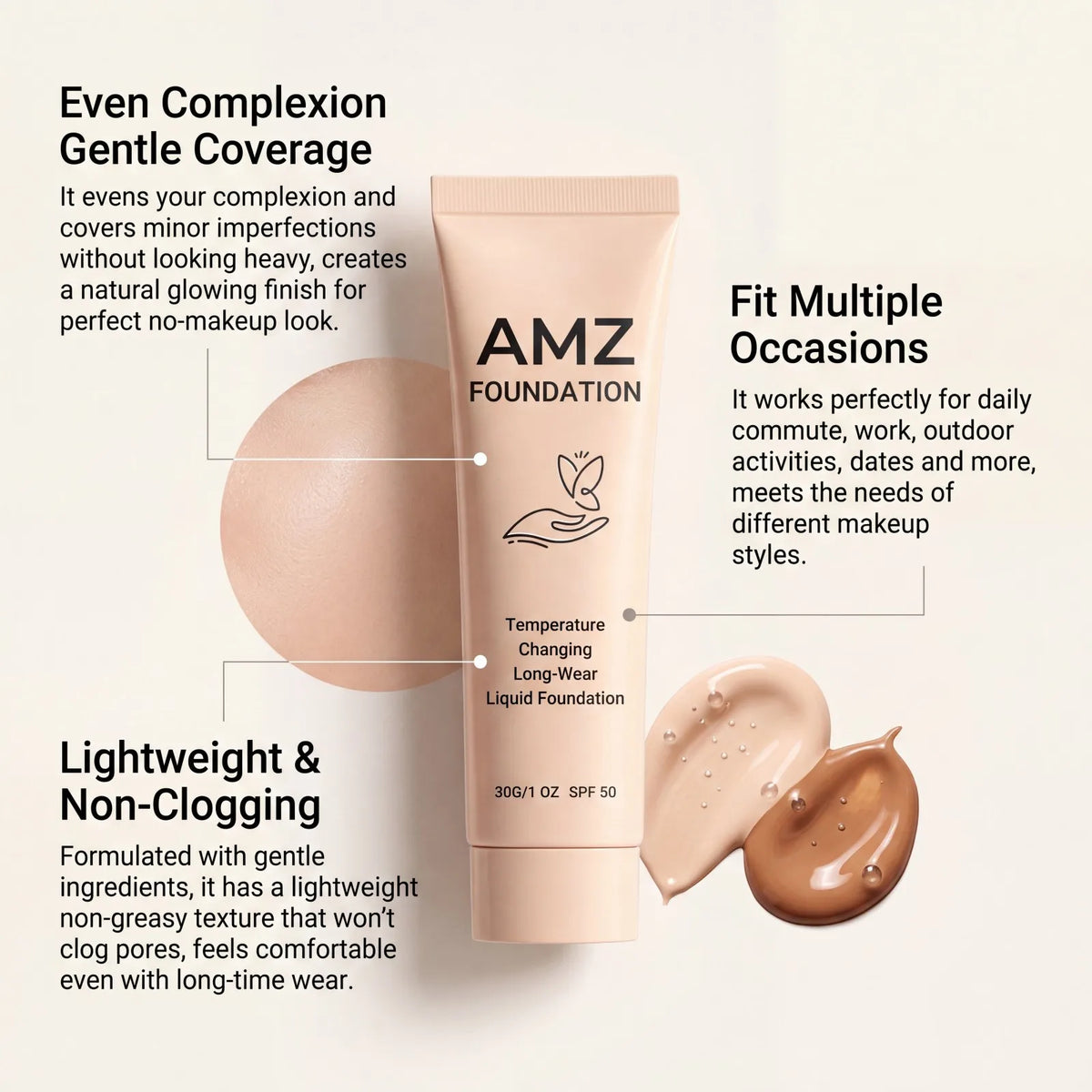 Luxe Color-Changing Liquid Foundation SPF 50 – Natural Glow 30g Liquid Foundation Axl
