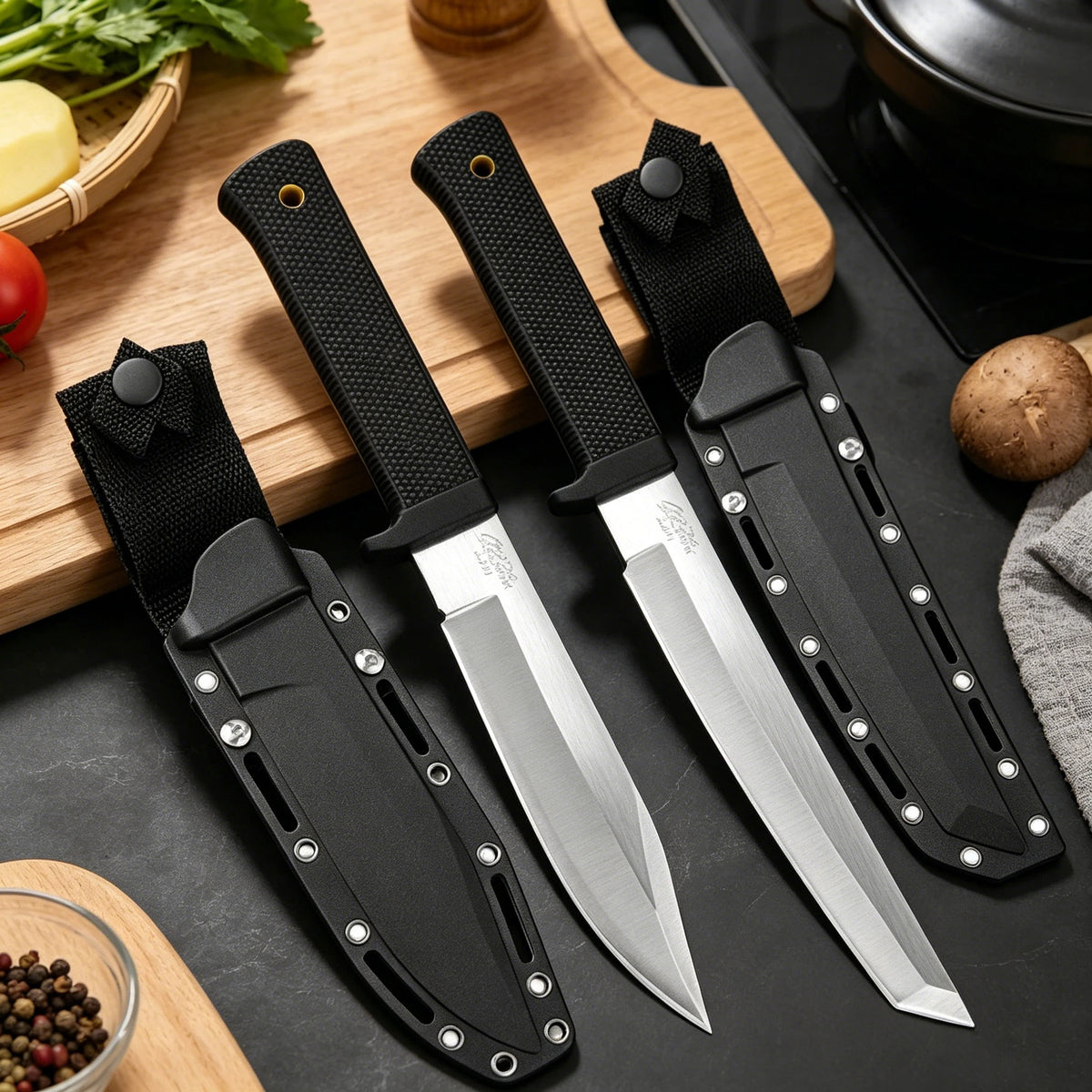 Kitchen Knife Set with Black Sheath – Vegetable & Boning Knife Kitchen Knife Set Axl