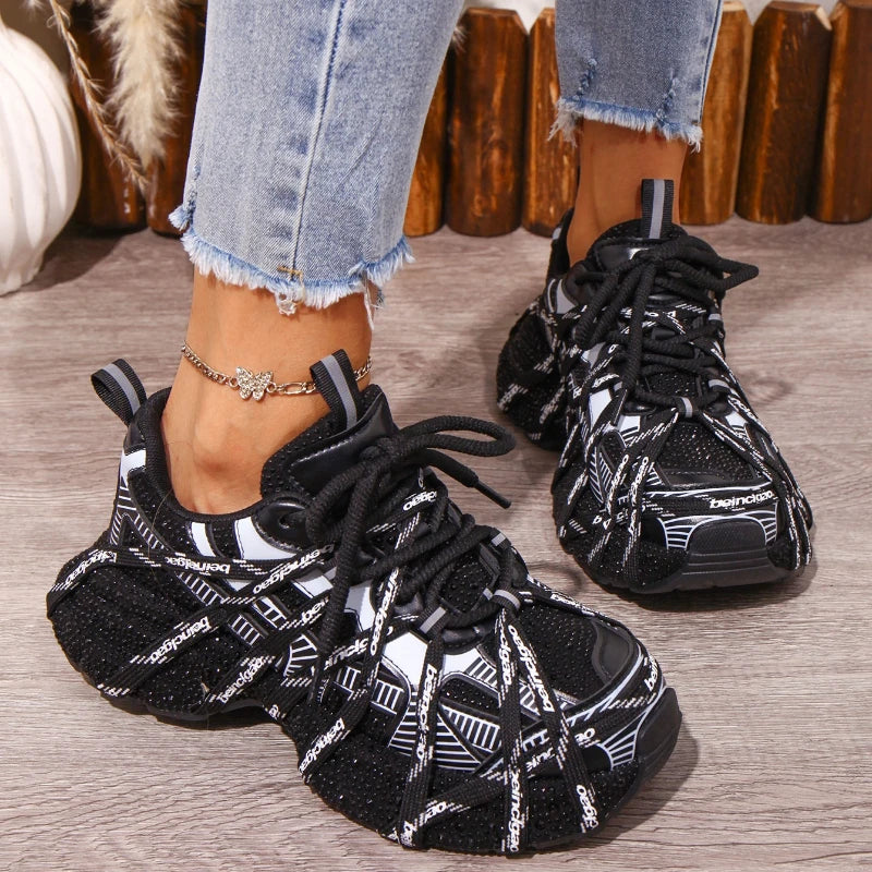 YEAE Chunky Platform Sneakers – Sequin Lace-Up Trainers Platform Sneakers Axl