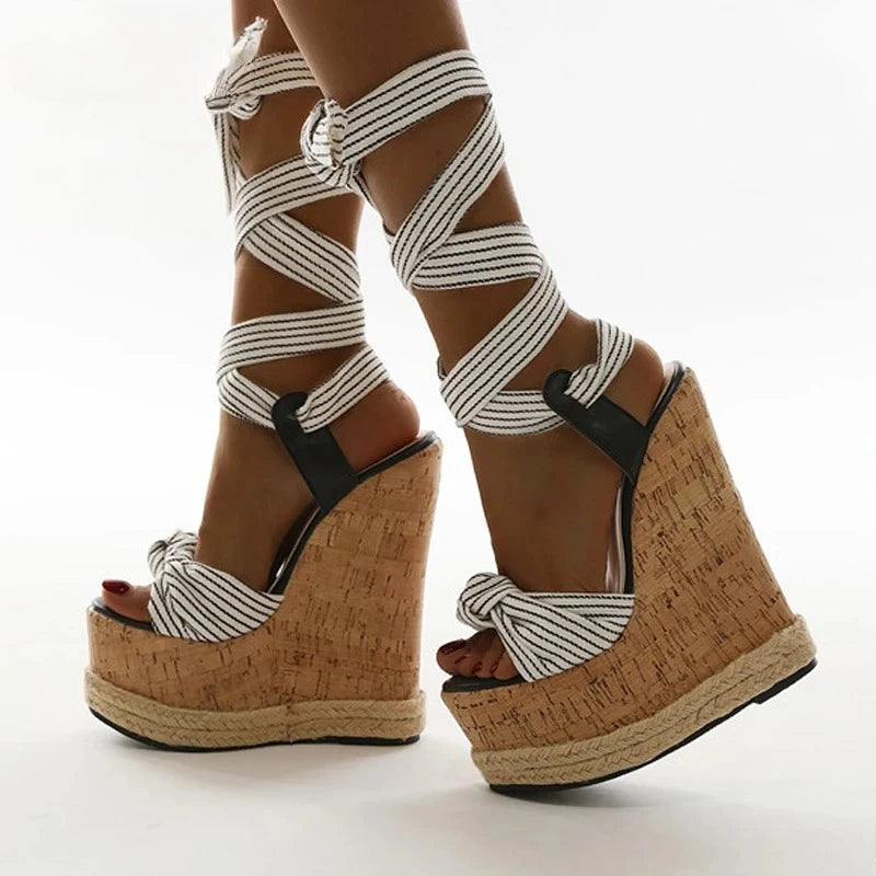 Women's Platform Wedge Sandals – High Heel Ankle Strap Open Toe Platform Wedge Sandals Axl
