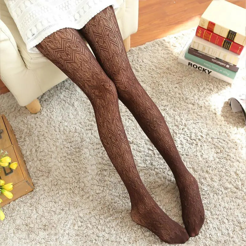 Women's Love Wave Fishnet Tights – Hollow-Out Pantyhose Fishnet Tights Axl coffee One Size