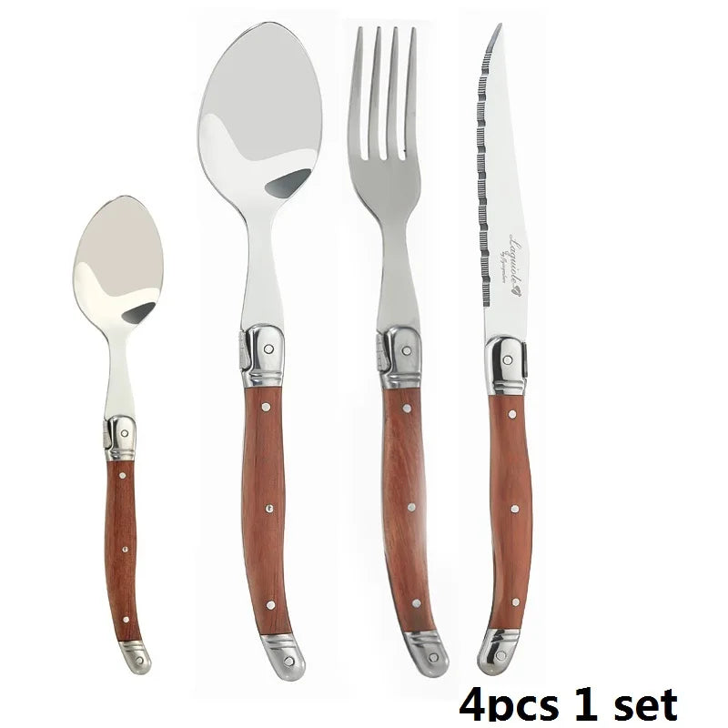 Laguiole Wood Handle Steak Forks Set – 8.5" Stainless Steel Steak Fork Set Axl 4pcs 1 set