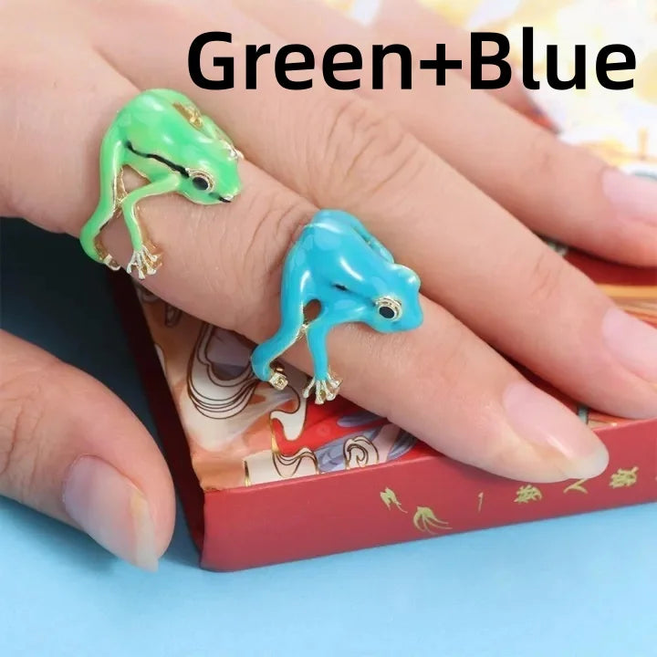 Adjustable Frog Open Ring – Green & Blue Unisex Animal Jewelry Fashion Ring Axl Random color 2pcs