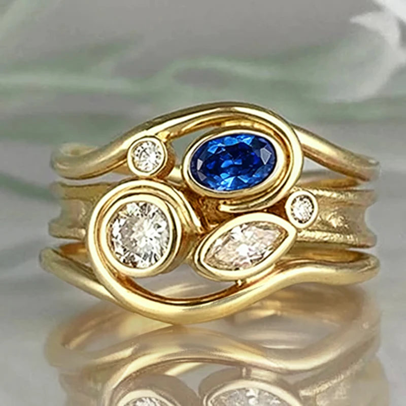 Huitan Wave Ring Women – White & Blue CZ Wedding Band CZ Fashion Ring Axl A722 9