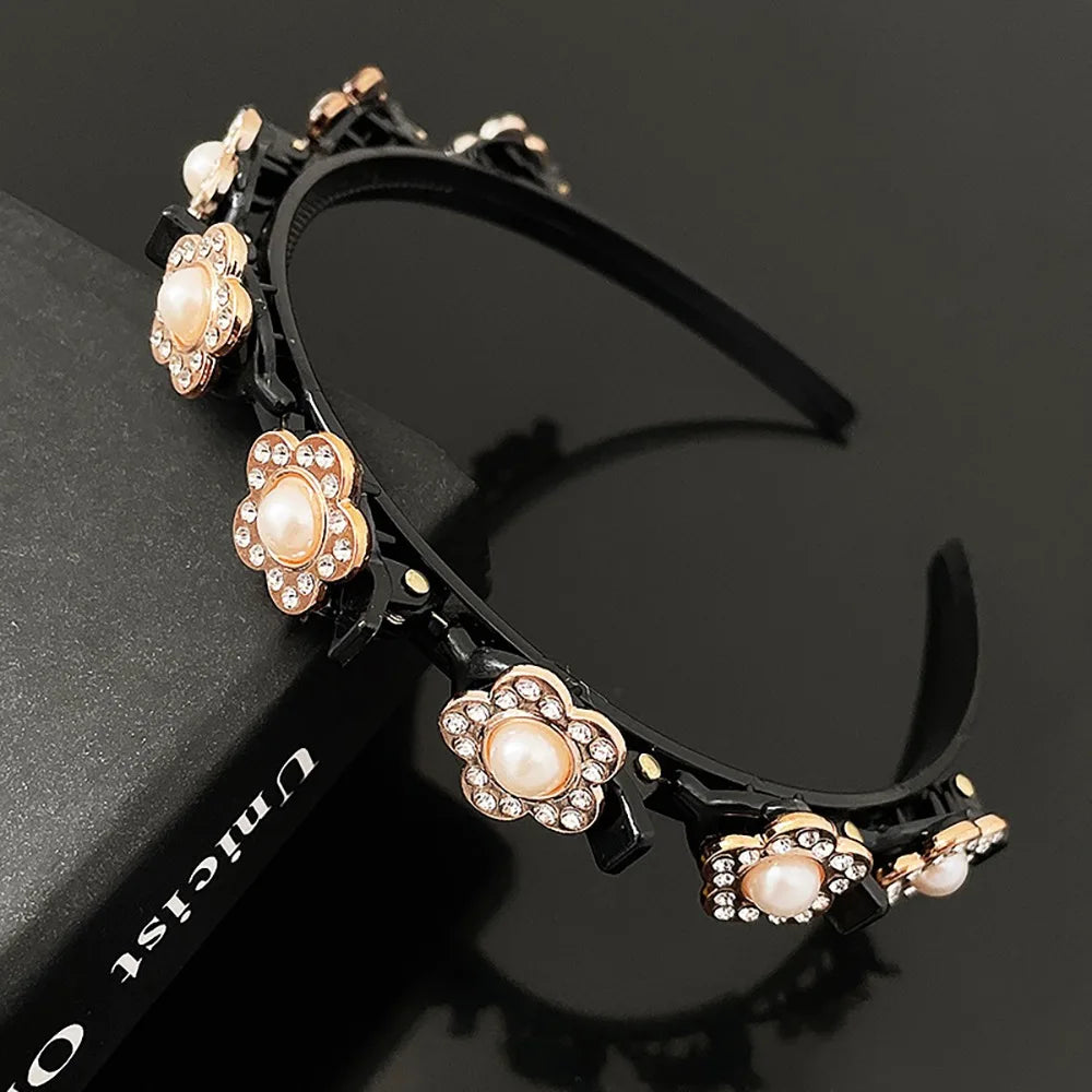 Rhinestone Pearl Flower Hair Braider Toothed Headband | Zircon Decorative Headband Axl Style 8