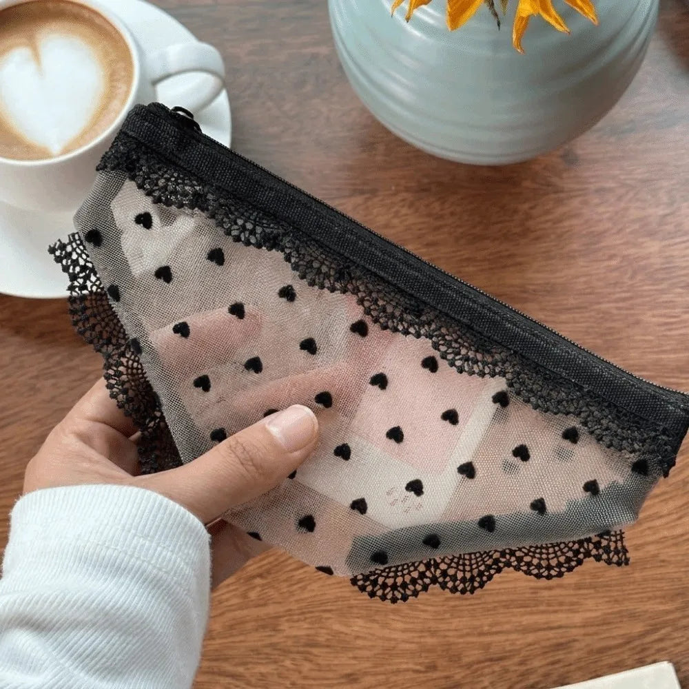 Y2K Briefs Shape Cosmetic Bag – Mesh Lace Makeup Pouch Cosmetic Makeup Bag Axl Black Heart-A
