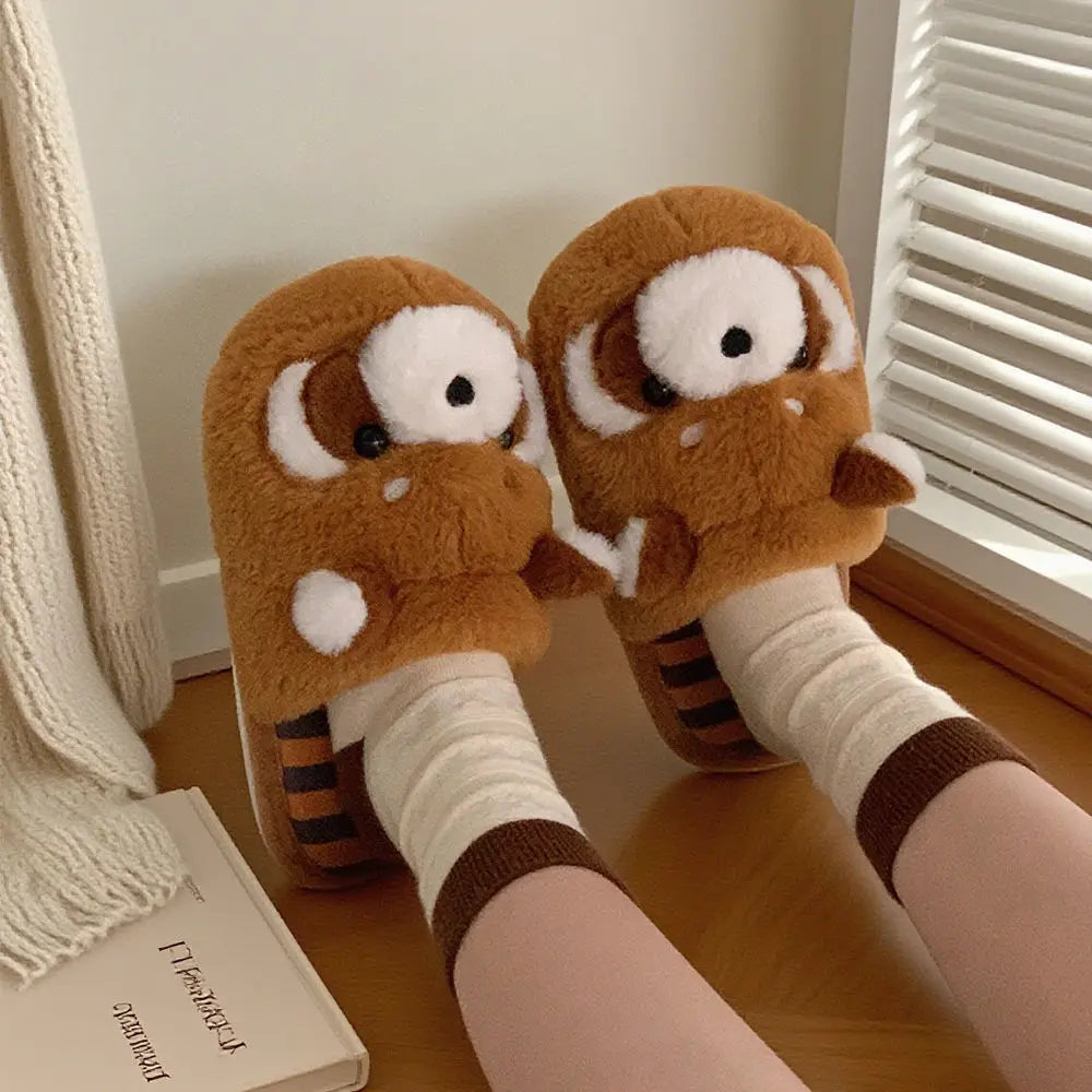 Women's Raccoon Plush Slippers – Cozy Indoor Fur Slides Plush Indoor Slippers Axl