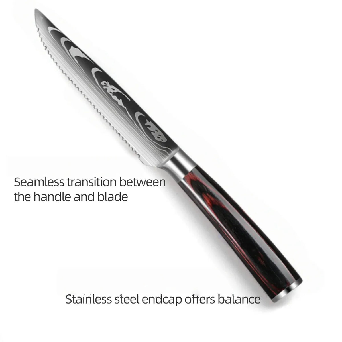 Damascus Steak Knife Set 1–8 Pc | Laser-Pattern Colored Wood Handle Steak Knife Set Axl