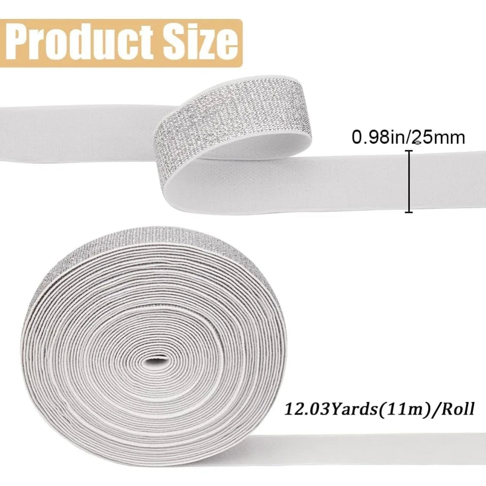 Silver Flat Elastic Band 24mm – 12 Yards Polyester Sewing Roll Sewing Elastic Band Axl