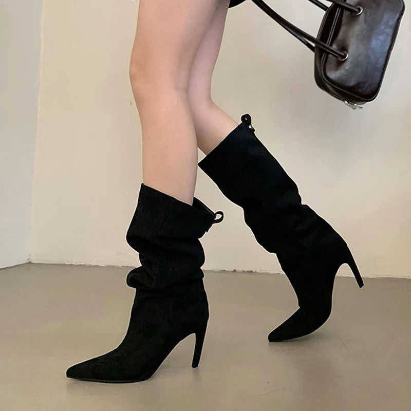Women's Slim Knee High Boots – Pointed Toe Thin Heel Knee High Boots Axl