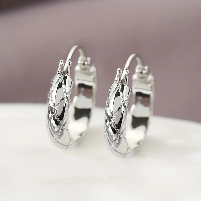 Huitan Glossy Grid Hoop Earrings – Geometric Fashion Jewelry Hoop Earrings Axl E5871