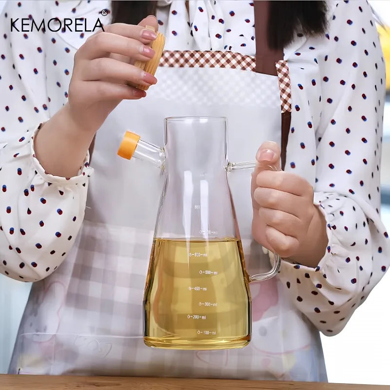 KEMORELA 900ml Glass Oil Bottle with Handle | PVC-Free Kitchen Glass Oil Dispenser Axl