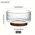 Glass Fruit Bowl with Wood Base – Large Salad & Snack Bowl Glass Serving Bowl Axl L