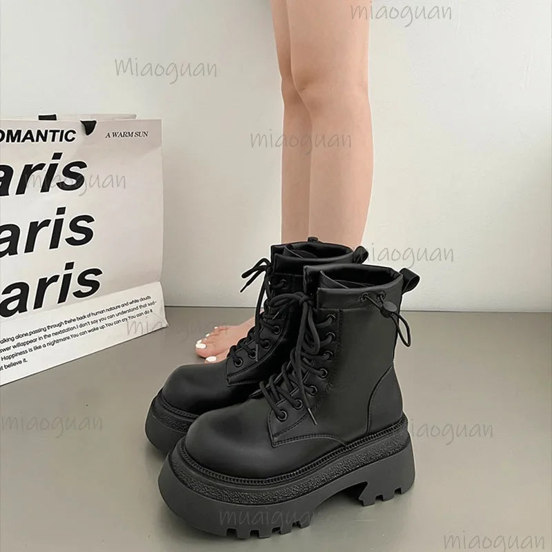 Women's Retro Platform Ankle Boots – British Square Heel Platform Ankle Boots Axl