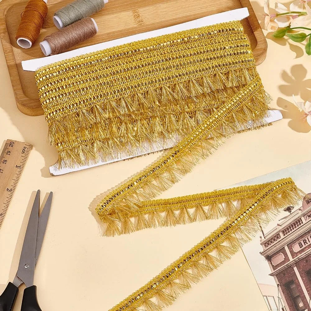 Gold Fringe Tassel Lace Ribbon 15 Yards – 27mm Polyester Trim Tassel Lace Ribbon Axl