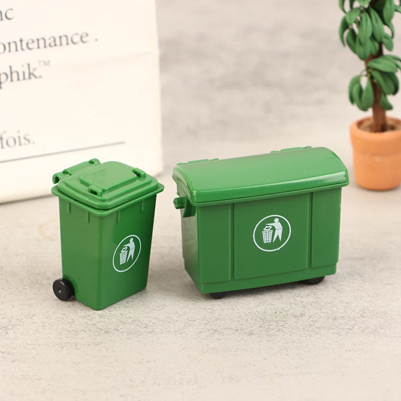 2Pcs 1:12 Dollhouse Miniature Trash Can Set – Curbside Bin Dollhouse Accessories Axl