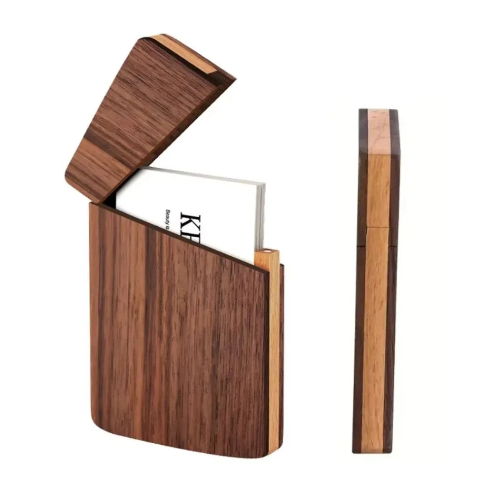 Black Walnut Wood Business Card Holder – Magnetic Closure Business Card Holder Axl